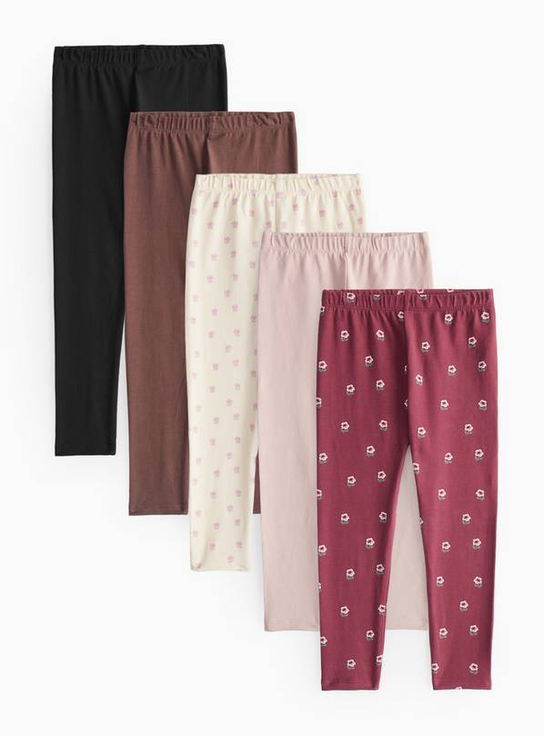 Burgundy and Chocolate Leggings 5 Pack 2-3 years